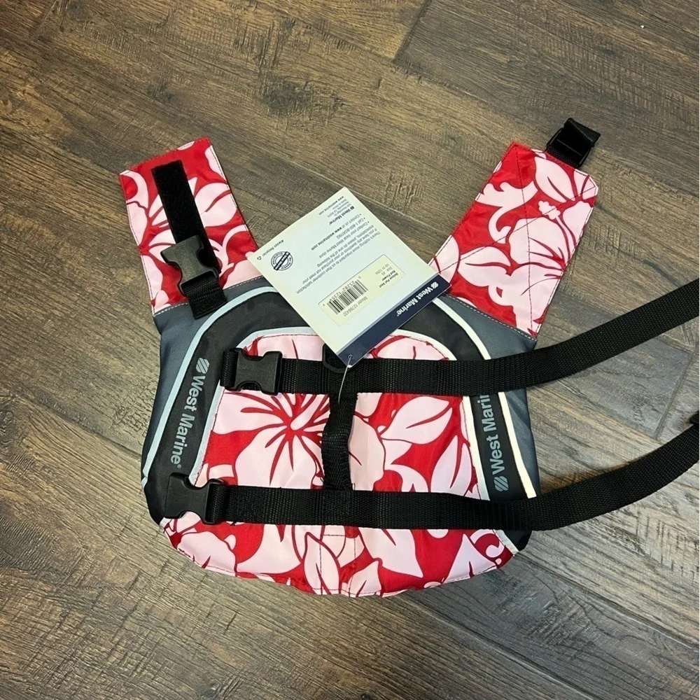 West Marine Deluxe Pet Vest Size XS Up To 12 lbs Color Hawaiian Print Red/Pink